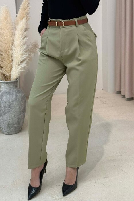 ONE COLOR BELT DETAIL WOMEN TROUSERS MINT/MENTE - 4