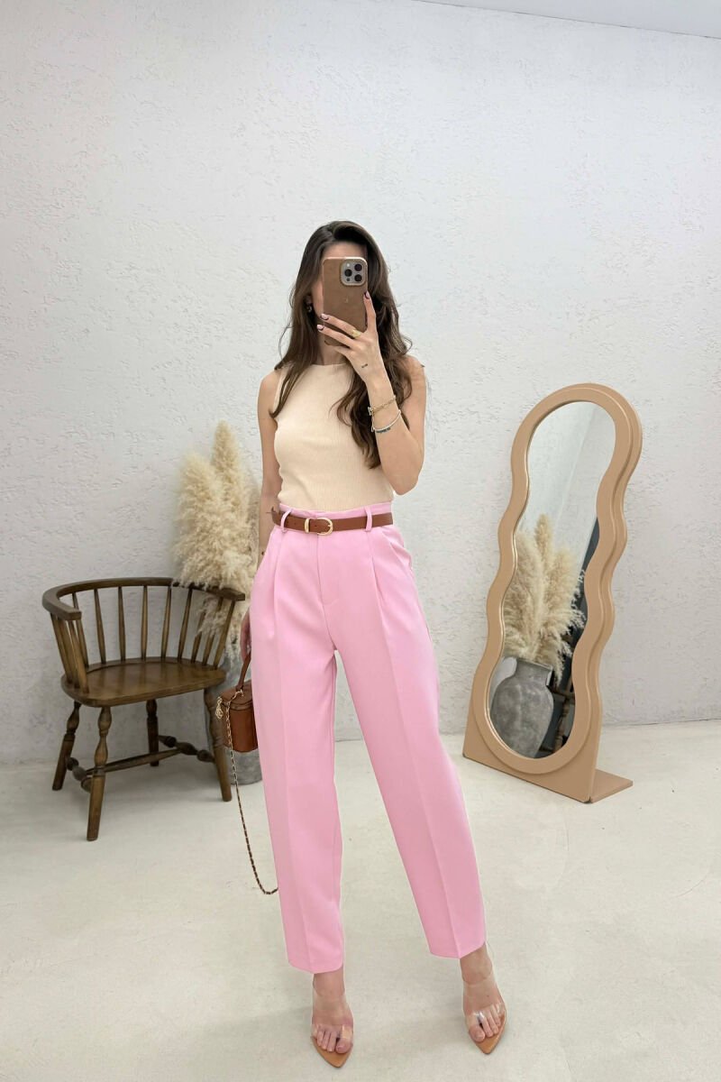 ONE COLOR BELT DETAIL WOMEN TROUSERS PINK/ROZE - 2