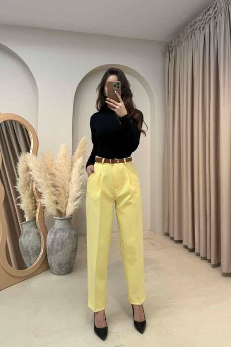ONE COLOR BELT DETAIL WOMEN TROUSERS YELLOW/E VERDHE - 5