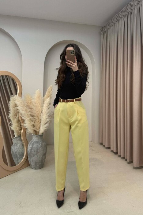 ONE COLOR BELT DETAIL WOMEN TROUSERS YELLOW/E VERDHE - 6