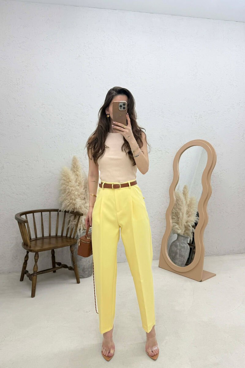 ONE COLOR BELT DETAIL WOMEN TROUSERS YELLOW/E VERDHE - 2