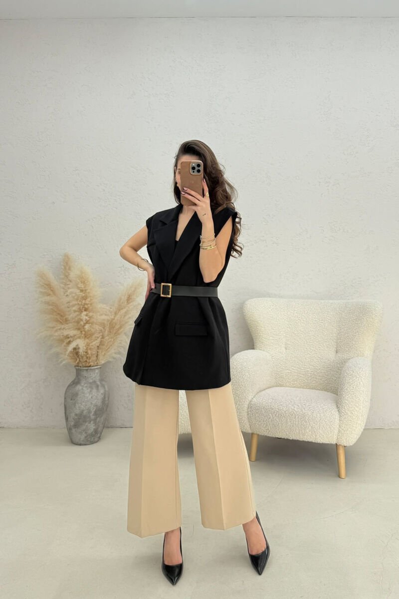 ONE COLOR BELT DETAIL WOMEN VEST BLACK/ E ZEZE - 2