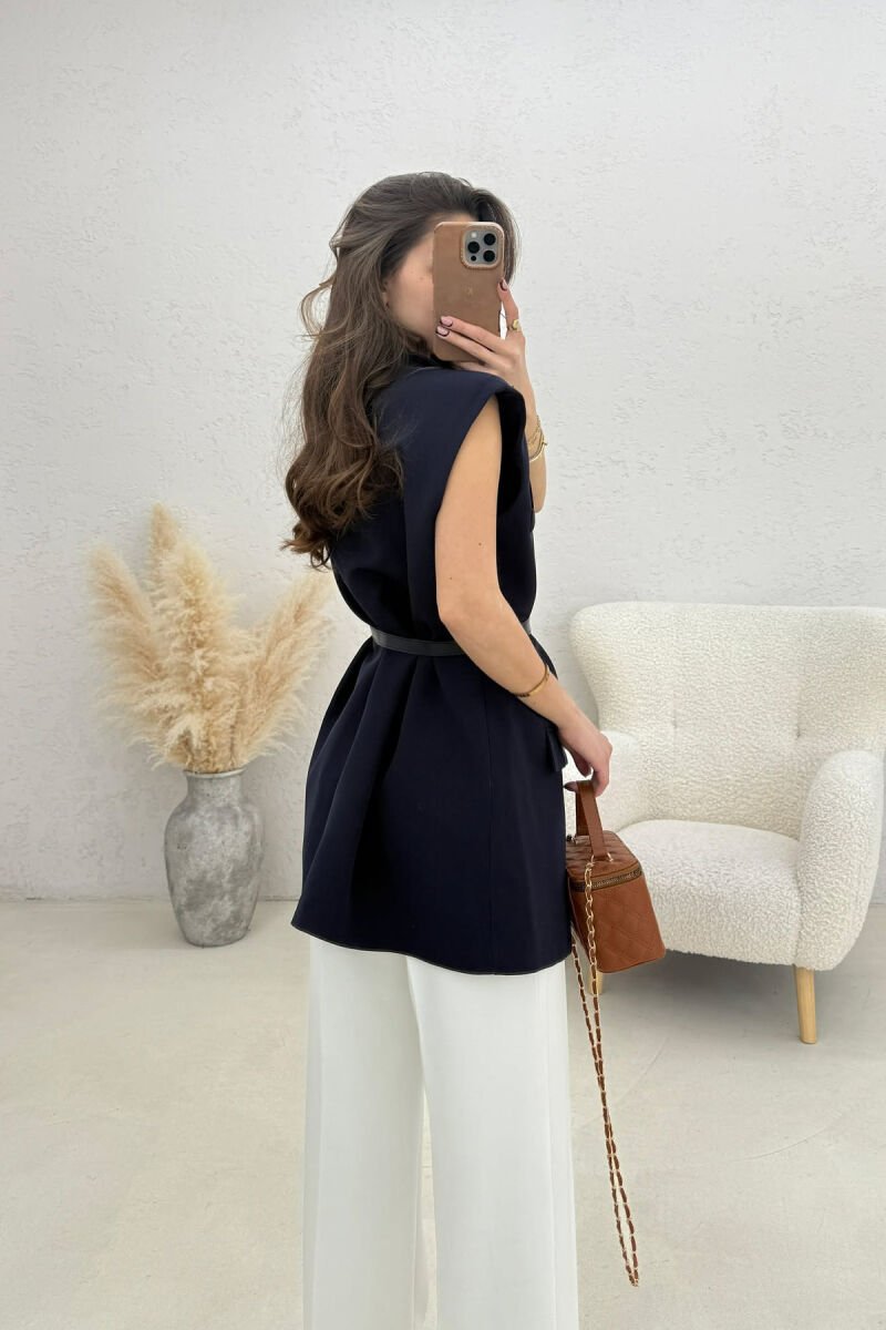 ONE COLOR BELT DETAIL WOMEN VEST BLUE/BLU - 3