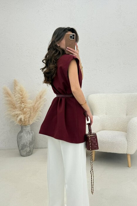 ONE COLOR BELT DETAIL WOMEN VEST BURGUNDY/VISHNJE - 4