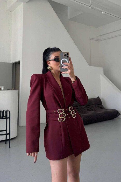 ONE COLOR BELT DETAILS WOMEN JACKET BURGUNDY/VISHNJE - 2