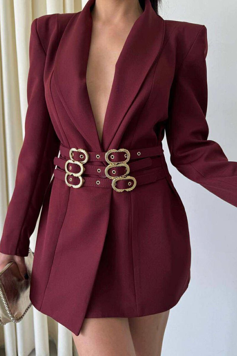 ONE COLOR BELT DETAILS WOMEN JACKET BURGUNDY/VISHNJE - 3