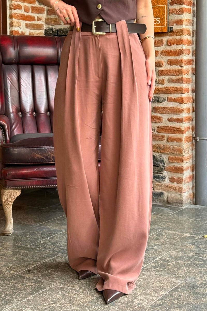 ONE COLOR BELT DETRAIL WOMAN TROUSERS BROWN/KAFE - 2