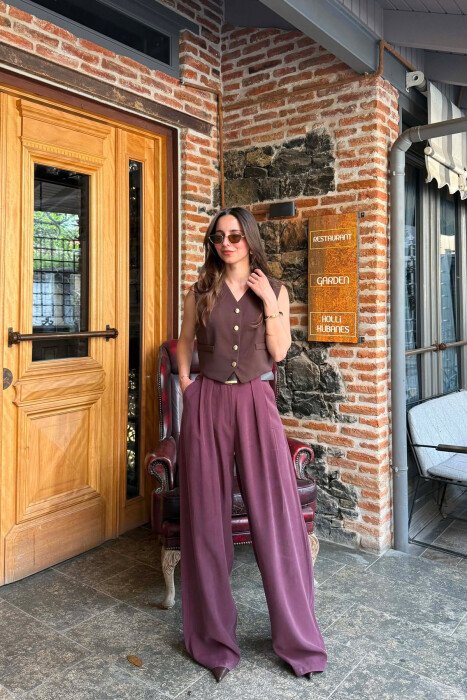 ONE COLOR BELT DETRAIL WOMAN TROUSERS DARK PURPLE/LEJLA ERRET 