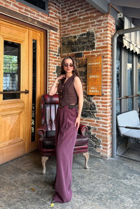 ONE COLOR BELT DETRAIL WOMAN TROUSERS DARK PURPLE/LEJLA ERRET - 2