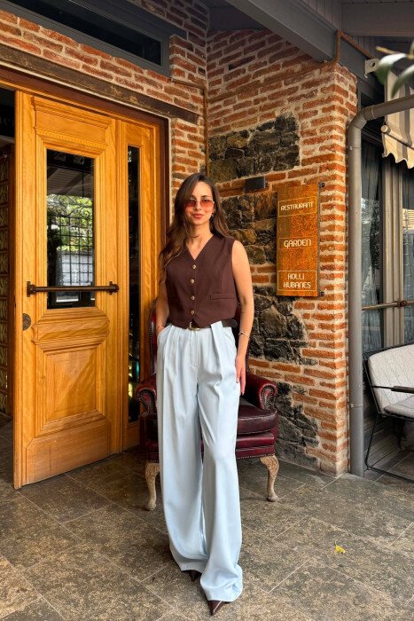 ONE COLOR BELT DETRAIL WOMAN TROUSERS LIGHTBLUE/BZ - 1