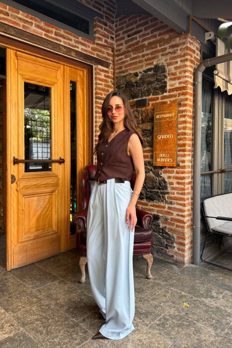ONE COLOR BELT DETRAIL WOMAN TROUSERS LIGHTBLUE/BZ - 3