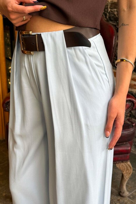 ONE COLOR BELT DETRAIL WOMAN TROUSERS LIGHTBLUE/BZ - 4