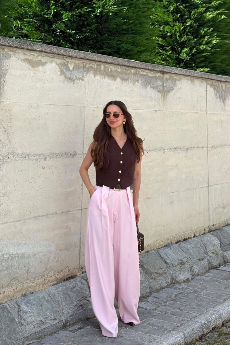 ONE COLOR BELT DETRAIL WOMAN TROUSERS PINK/ROZE - 1