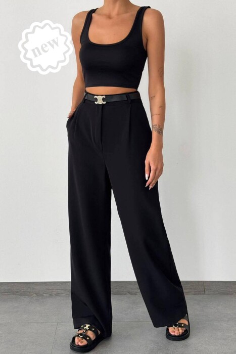 ONE COLOR BELT TROUSERS WOMAN BLACK/ E ZEZE 