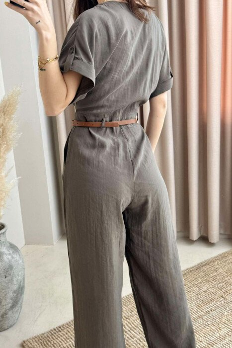 ONE COLOR BELTED WOMEN JUMPSUIT GREEN/JESHILE - 5