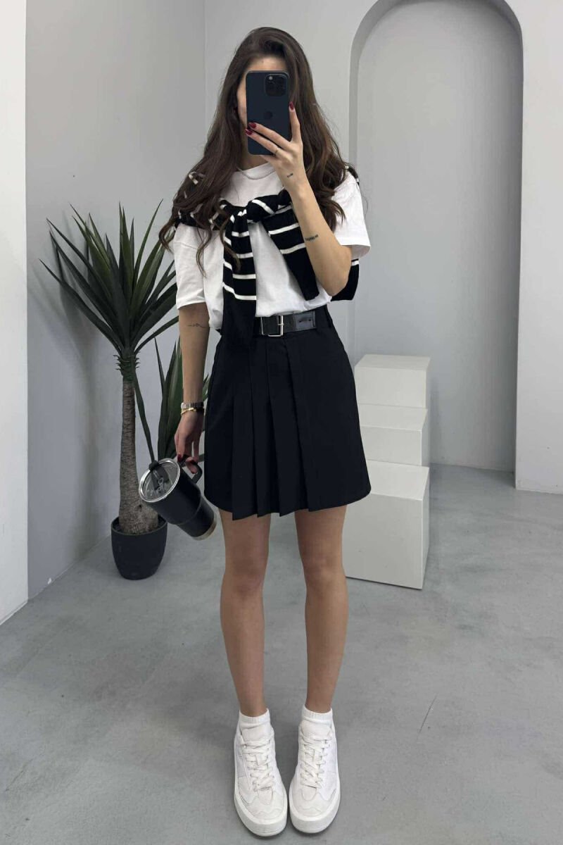 ONE COLOR BELTED WOMEN SKIRT BLACK/ E ZEZE - 2