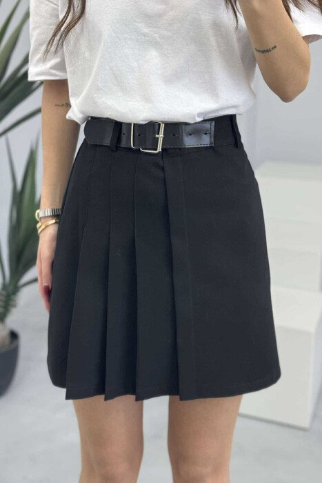 ONE COLOR BELTED WOMEN SKIRT BLACK/ E ZEZE - 5