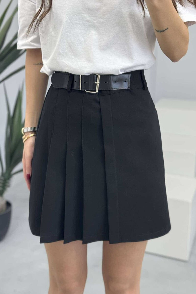 ONE COLOR BELTED WOMEN SKIRT BLACK/ E ZEZE - 5