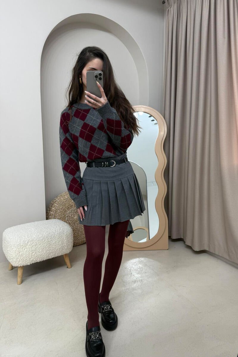 ONE COLOR BELTED WOMEN SKORT GREY/GRI - 1