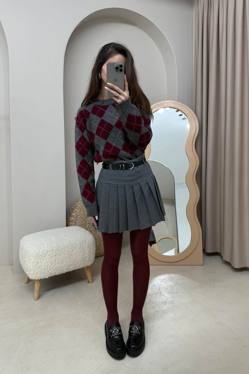 ONE COLOR BELTED WOMEN SKORT GREY/GRI - 2