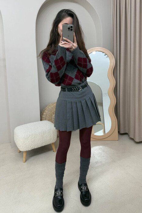 ONE COLOR BELTED WOMEN SKORT GREY/GRI - 4