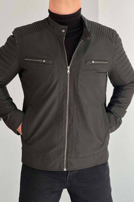 ONE COLOR BIKER MEN JACKET BLACK/ E ZEZE - KLAUDIO FASHION