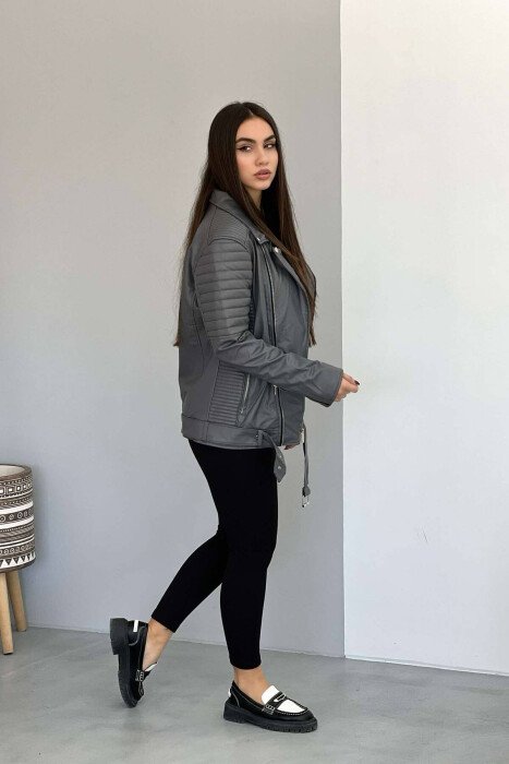 ONE COLOR BIKER WOMEN JACKET GREY/GRI - 2
