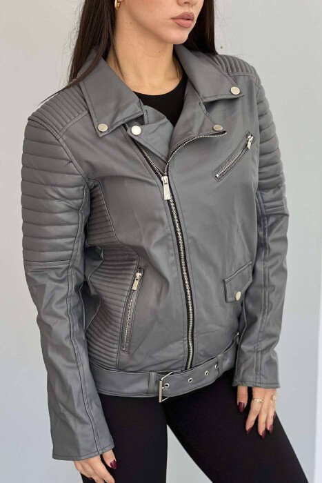 ONE COLOR BIKER WOMEN JACKET GREY/GRI - 3