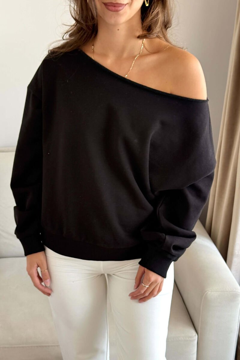 ONE COLOR BOAT NECK WOMAN SWEATSHIRT BLACK/ E ZEZE - 4