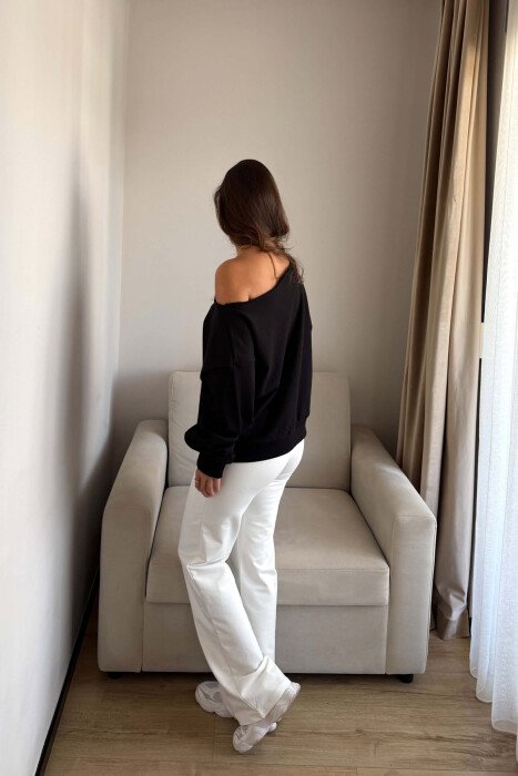 ONE COLOR BOAT NECK WOMAN SWEATSHIRT BLACK/ E ZEZE - 5