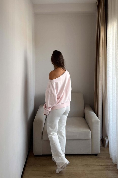 ONE COLOR BOAT NECK WOMAN SWEATSHIRT PINK/ROZE - 2