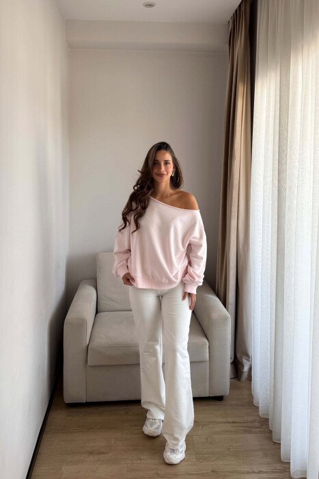 ONE COLOR BOAT NECK WOMAN SWEATSHIRT PINK/ROZE - 3