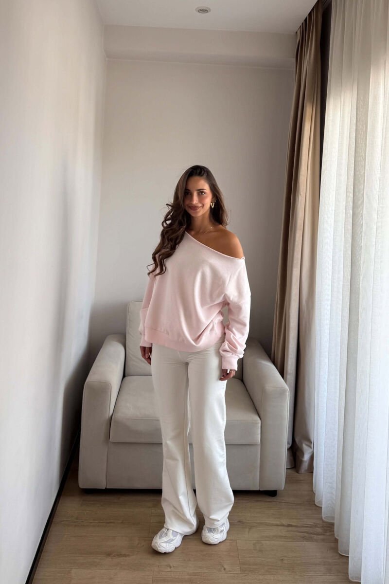 ONE COLOR BOAT NECK WOMAN SWEATSHIRT PINK/ROZE - 4