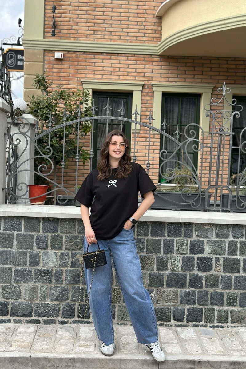 ONE COLOR BOW DESIGN WOMAN T-SHIRT BLACK/ E ZEZE - 1