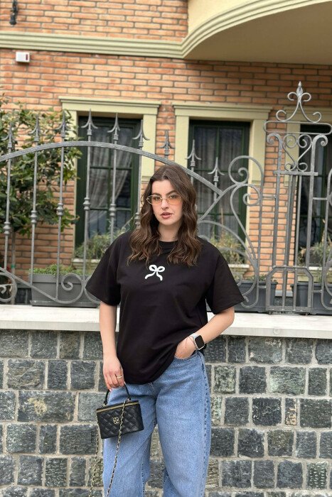 ONE COLOR BOW DESIGN WOMAN T-SHIRT BLACK/ E ZEZE - 3