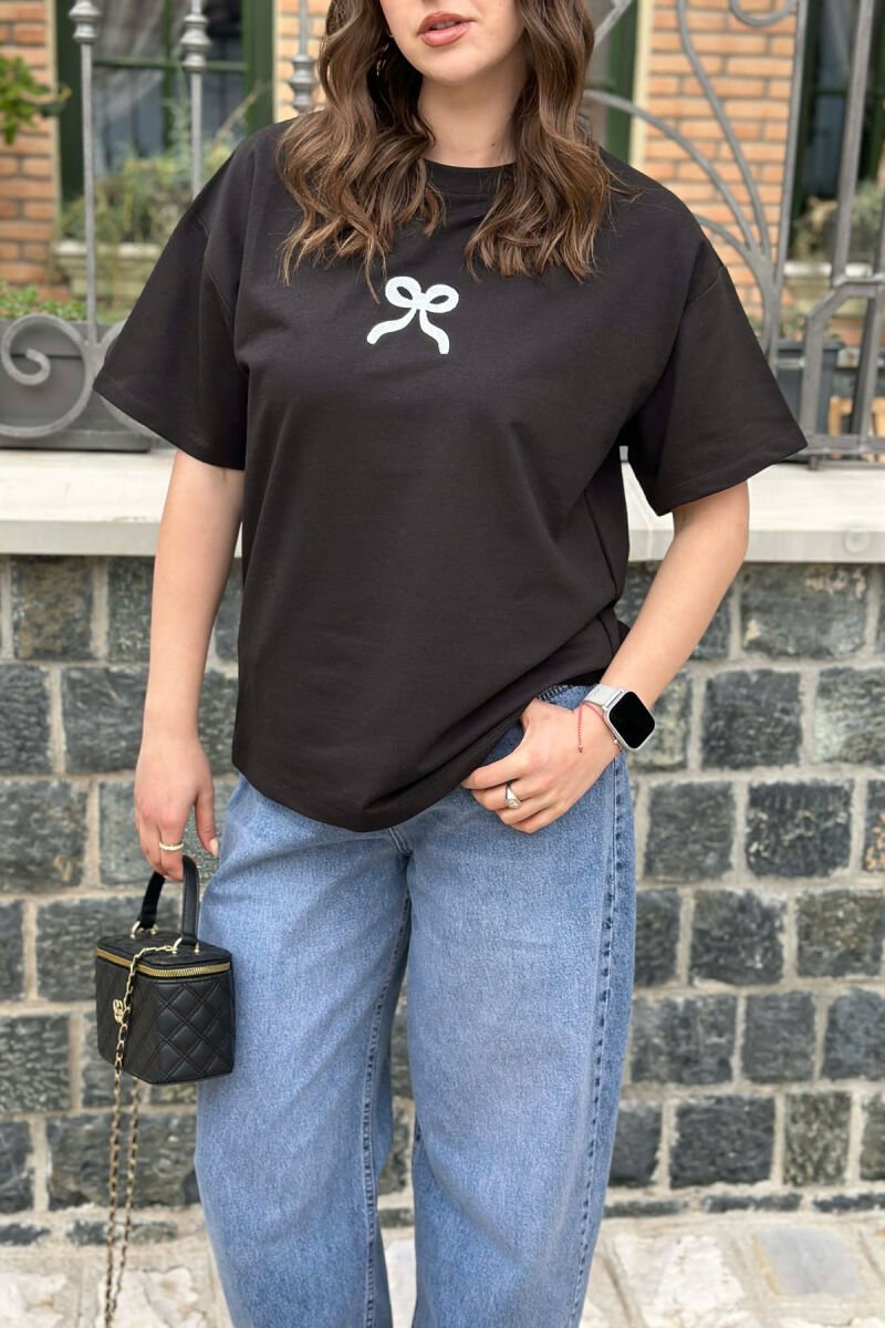 ONE COLOR BOW DESIGN WOMAN T-SHIRT BLACK/ E ZEZE - 4