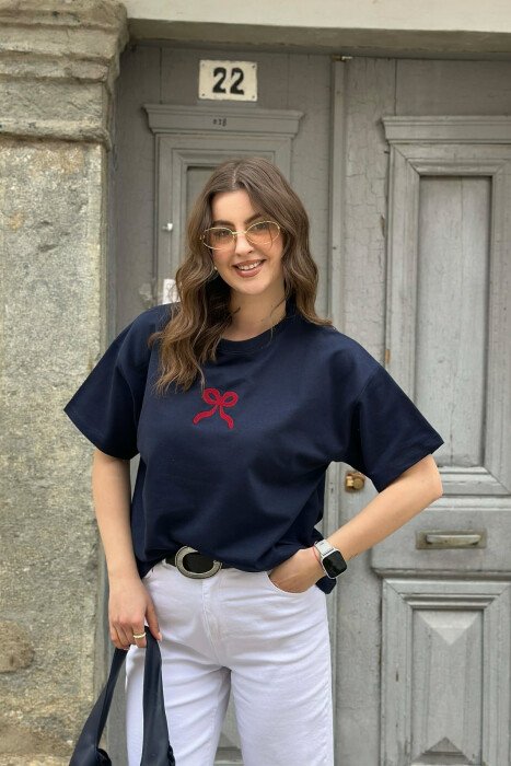 ONE COLOR BOW DESIGN WOMAN T-SHIRT BLUE/BLU 