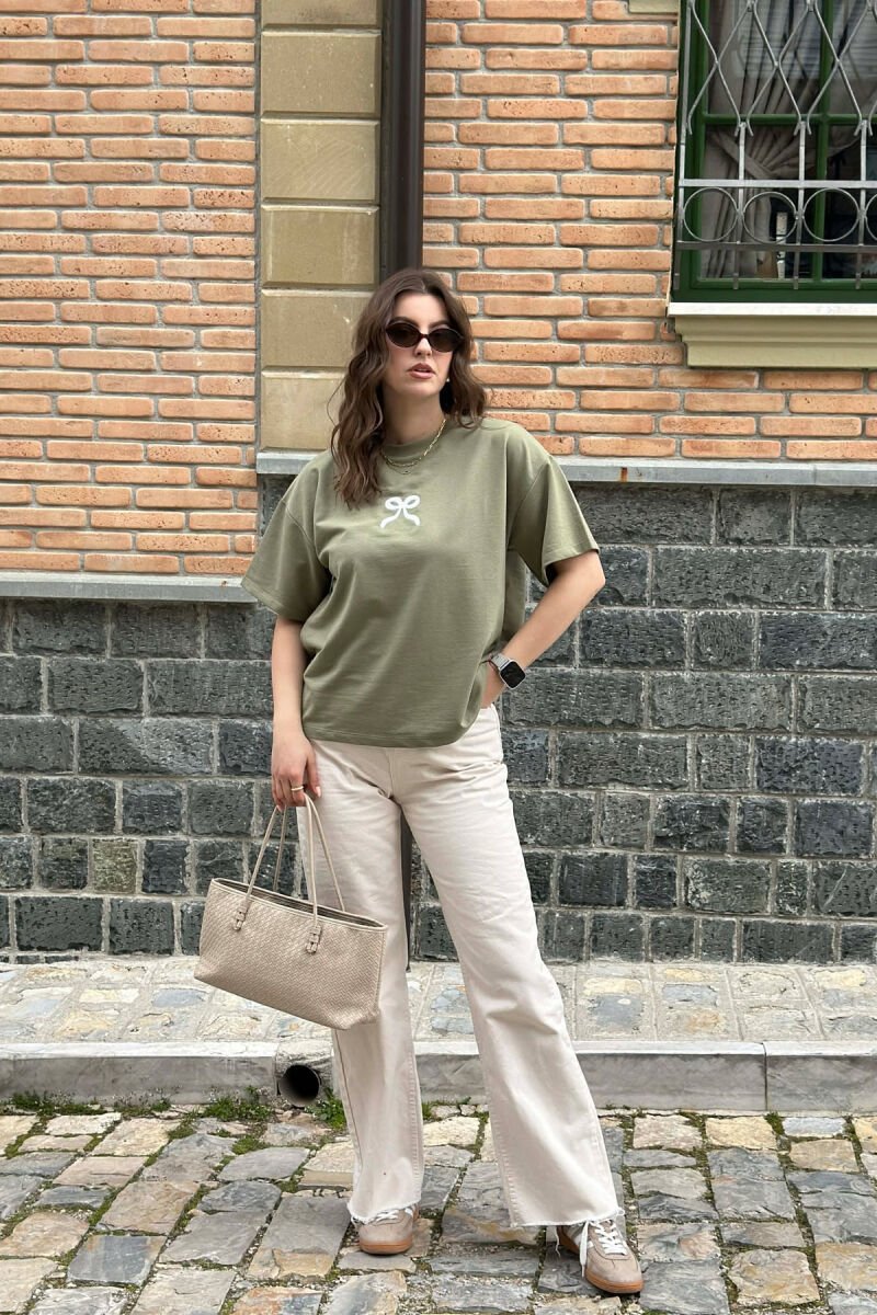 ONE COLOR BOW DESIGN WOMAN T-SHIRT MINT/MENTE - 3