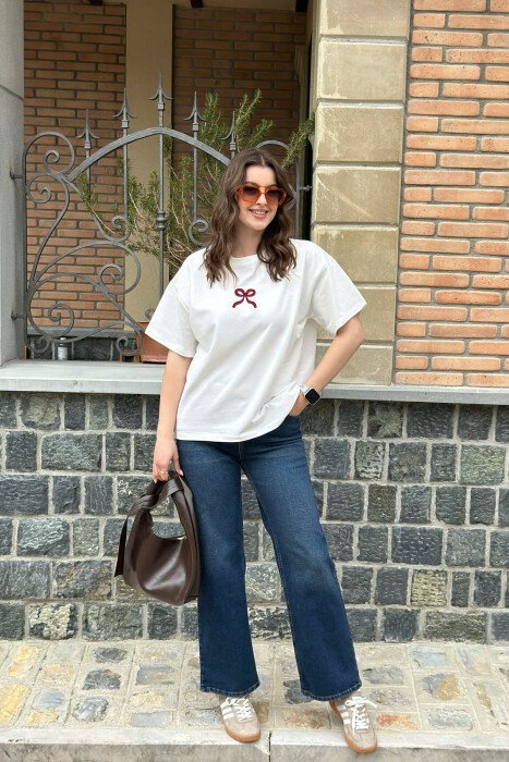 ONE COLOR BOW DESIGN WOMAN T-SHIRT WHITE-E BARDHE - 3
