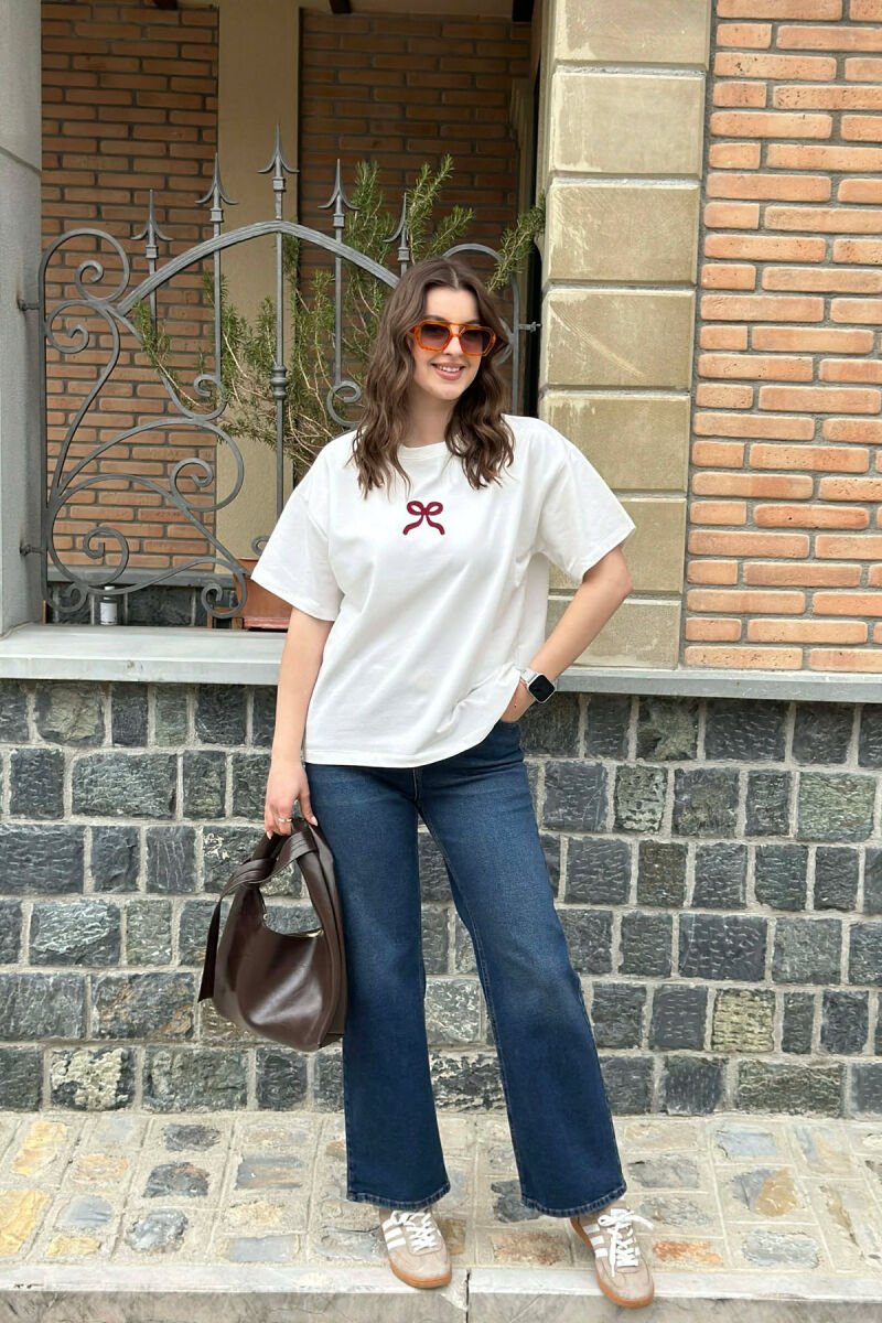 ONE COLOR BOW DESIGN WOMAN T-SHIRT WHITE-E BARDHE - 3