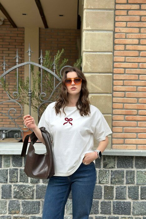 ONE COLOR BOW DESIGN WOMAN T-SHIRT WHITE-E BARDHE - 4