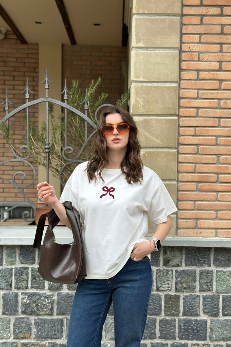 ONE COLOR BOW DESIGN WOMAN T-SHIRT WHITE-E BARDHE - 4
