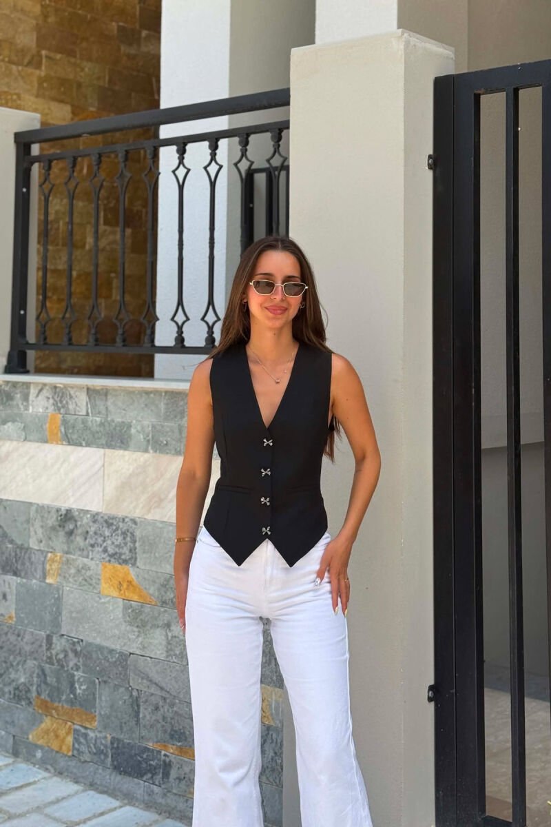 ONE COLOR BOW DETAIL BUTTONS WOMAN VEST BLACK/ E ZEZE - 2