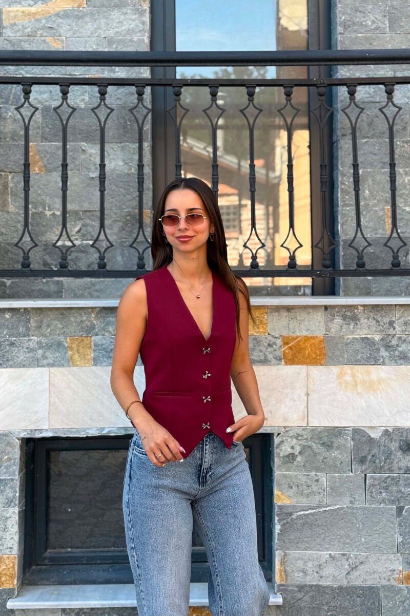 ONE COLOR BOW DETAIL BUTTONS WOMAN VEST BURGUNDY/VISHNJE - 1