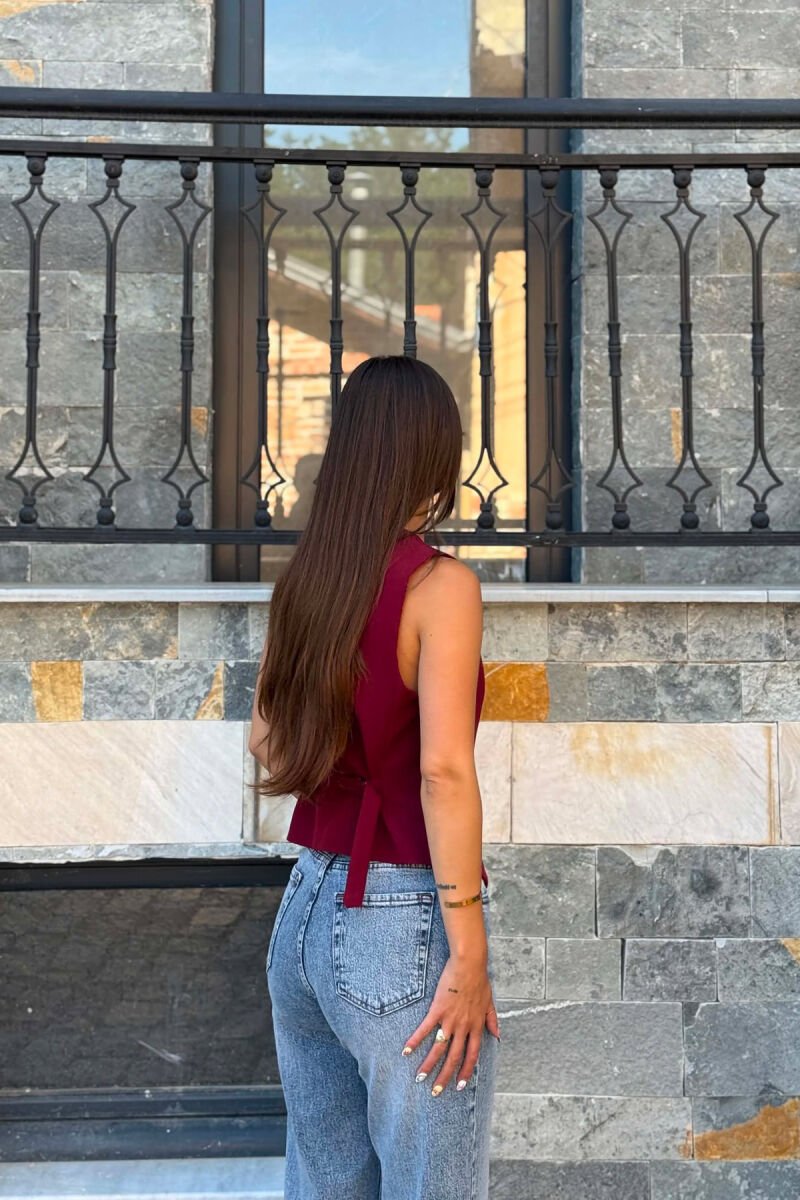 ONE COLOR BOW DETAIL BUTTONS WOMAN VEST BURGUNDY/VISHNJE - 5