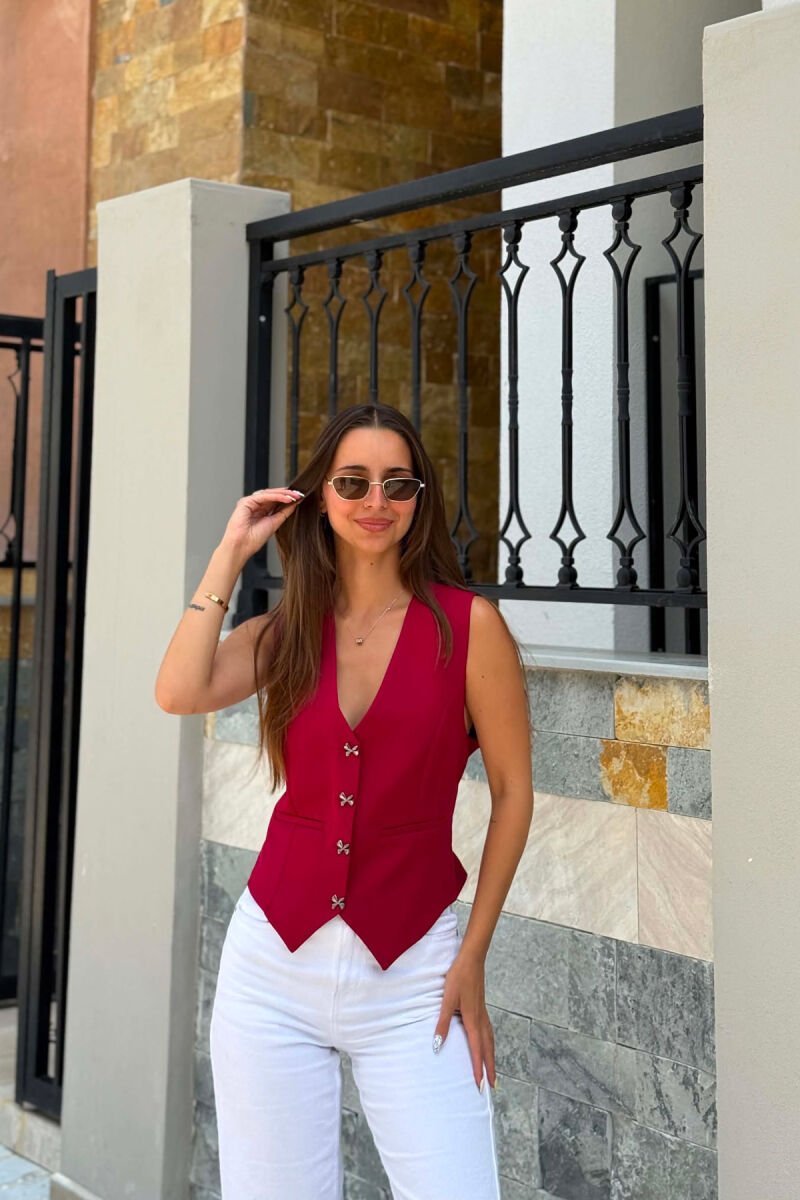 ONE COLOR BOW DETAIL BUTTONS WOMAN VEST CHERRY/ QERSHI - 1