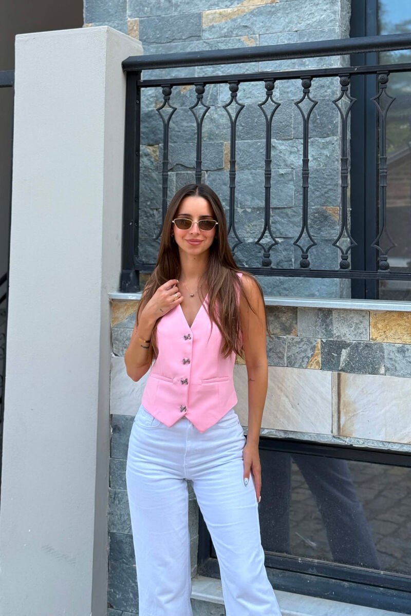 ONE COLOR BOW DETAIL BUTTONS WOMAN VEST PINK/ROZE - 4