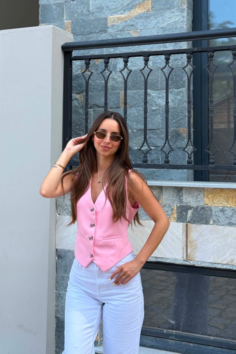 ONE COLOR BOW DETAIL BUTTONS WOMAN VEST PINK/ROZE - 5