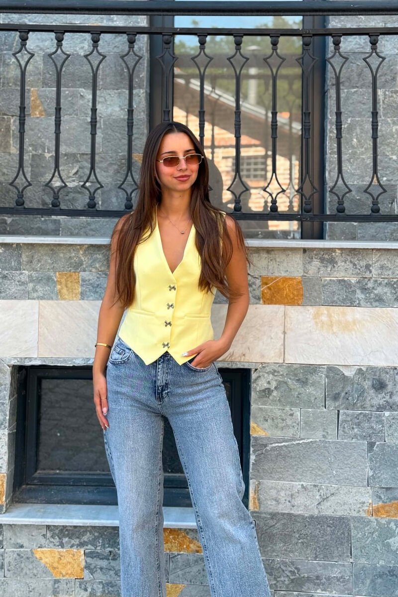 ONE COLOR BOW DETAIL BUTTONS WOMAN VEST YELLOW/E VERDHE - 1