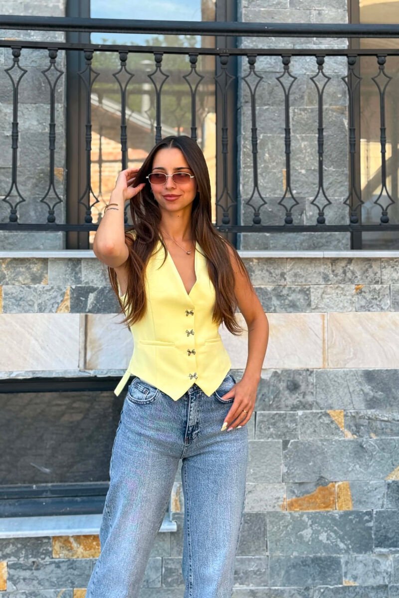 ONE COLOR BOW DETAIL BUTTONS WOMAN VEST YELLOW/E VERDHE - 2